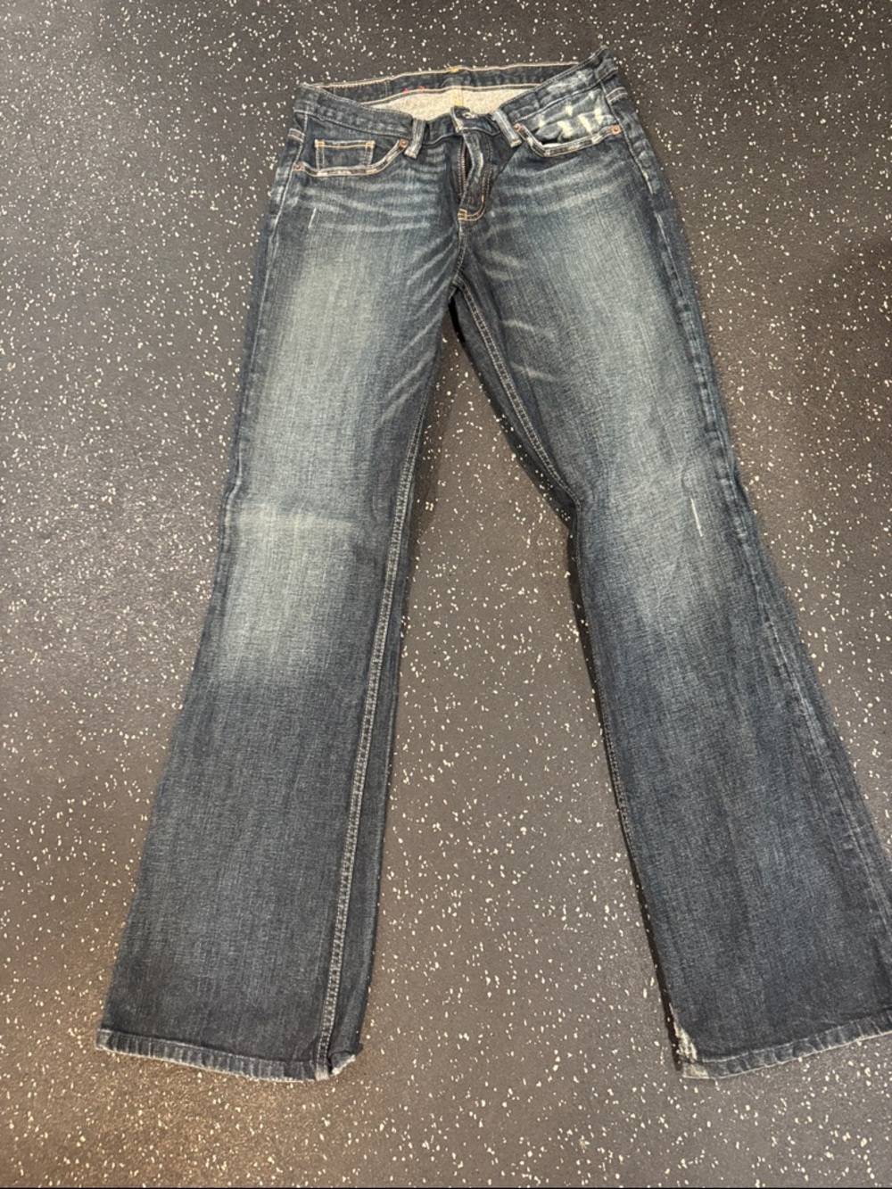 Express Women's Faded Dark Blue Flare Jeans